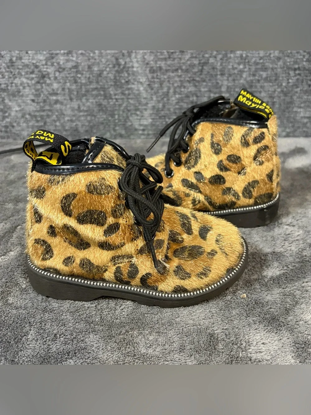 Toddler Leopard-Print Faux-Fur Lace-Up Boots - Brown Sz 7 7.5